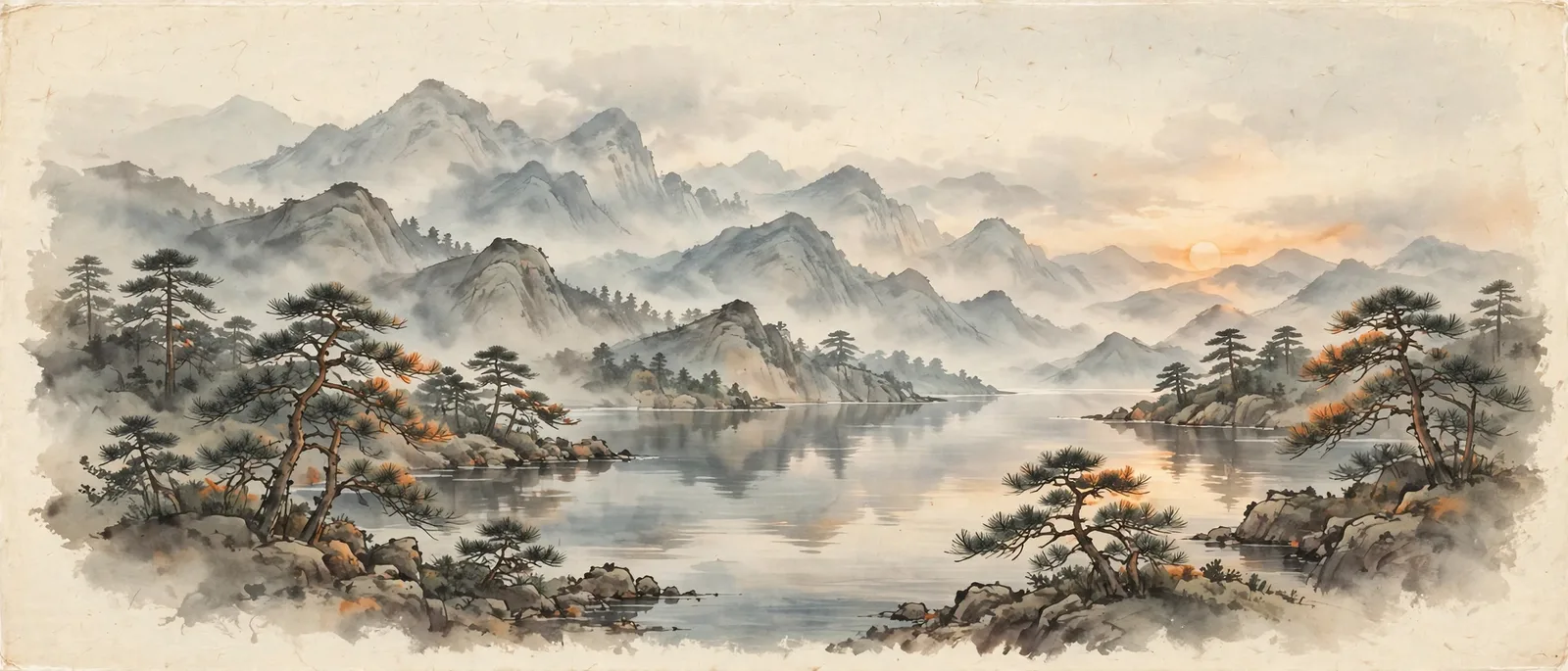 Tranh thuỷ mặc núi hồ thanh tịnh